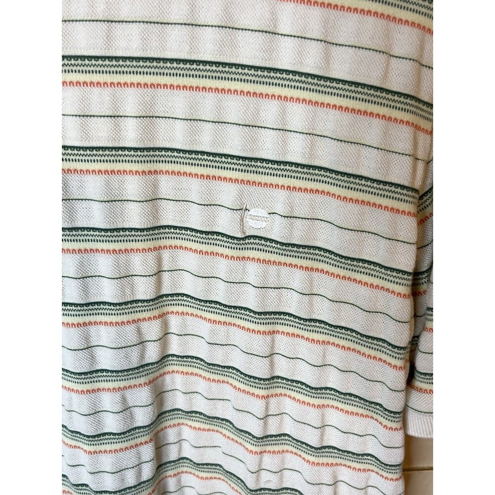 Perry Ellis SILK Polo Shirt Mens L White Gray Striped Short Sleeve Golf Casual - Picture 2 of 7